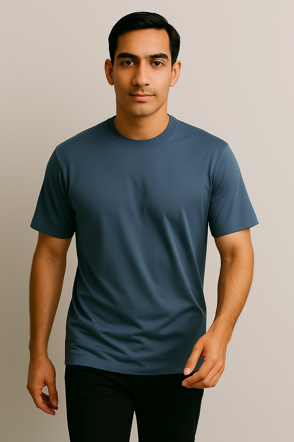 Men’s Cotton Lycra Round Neck T-Shirt – Stretch Fit & Poly-Mixed Comfort | All Colors Available